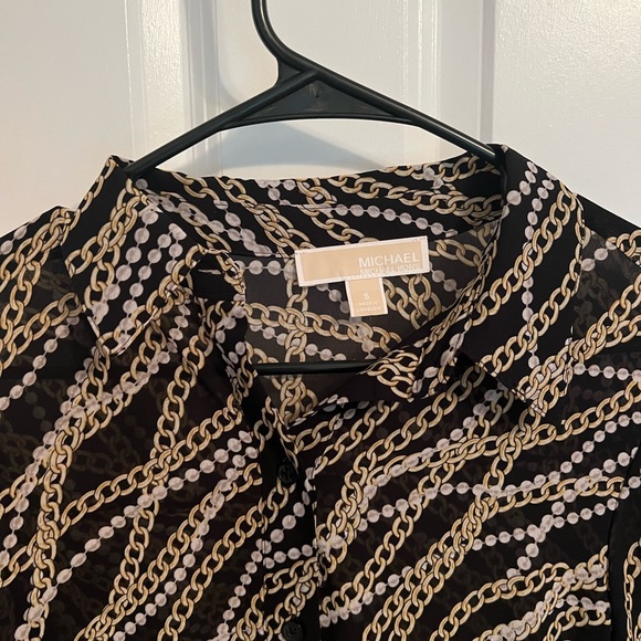 Michael Michael Kors Women’s Sheer Button Down Top SzS  Chain Pearl Print - Picture 10 of 14
